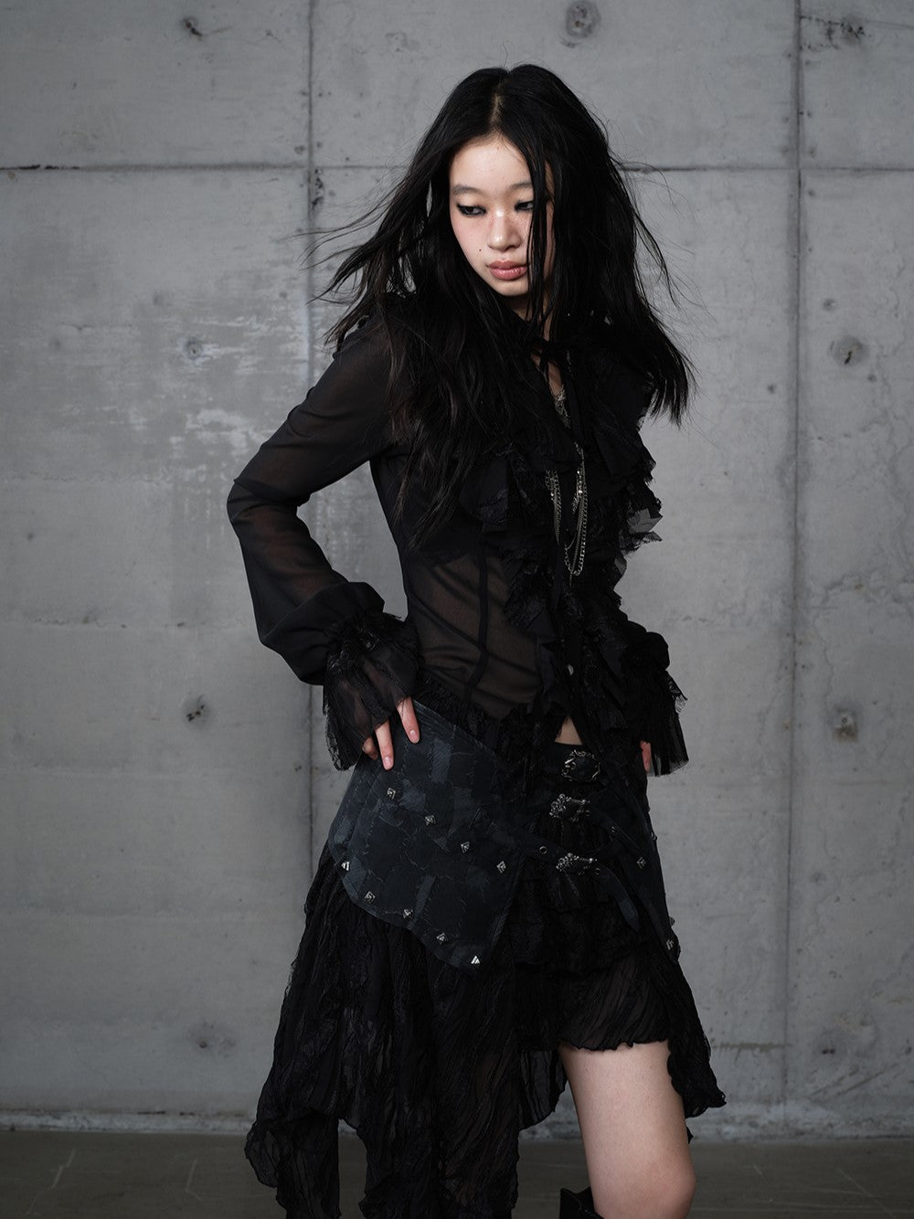 Punk Irregular Multi-layer Lace Skirt NOR0200