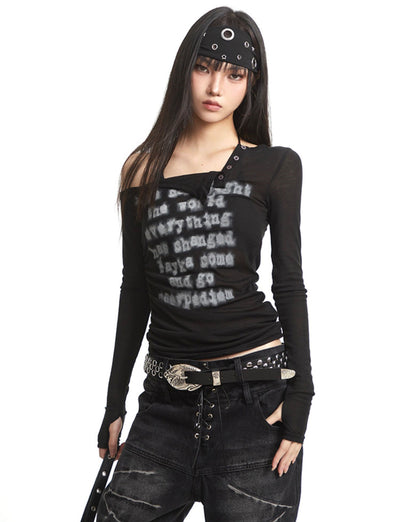 One Shoulder Letter Print T-shirt UNC0263