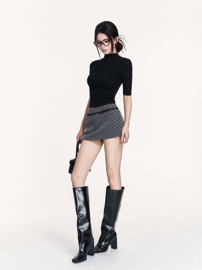 Grey Polka Dot Bow Short Skirt VOC0430