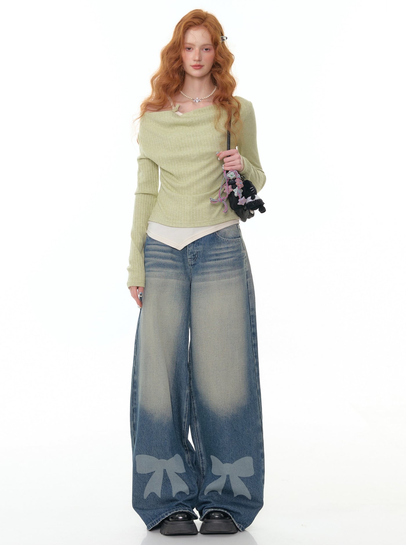 Bow High Waist Wide Leg Jeans ZIZ0304