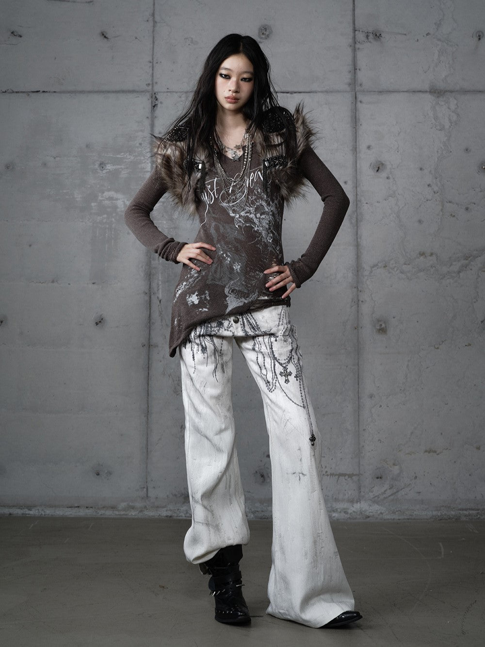 Chain Print Wide-leg  Jeans NOR0195