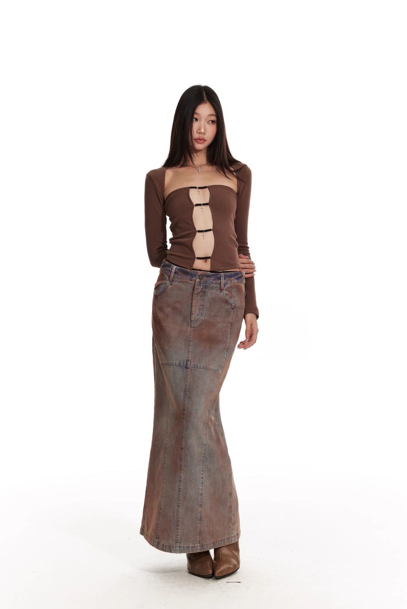 Original Design Washed Old Fishtail Denim Long Skirt 4MU0065