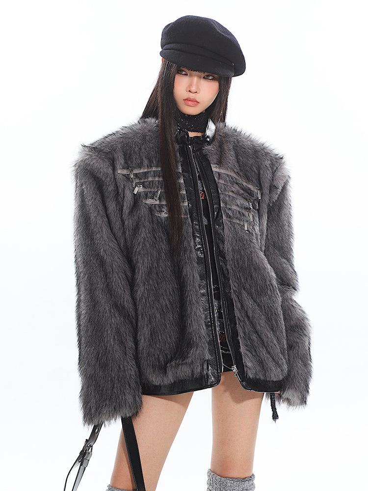 Niche High-end Zipper Design Fur Jacket UNC0198