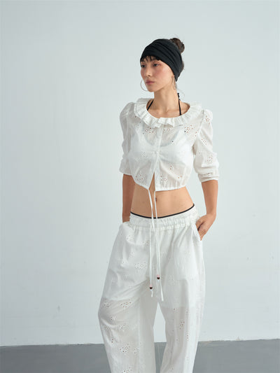 Cotton Embroidered Hollow Short Shirt CUR0240