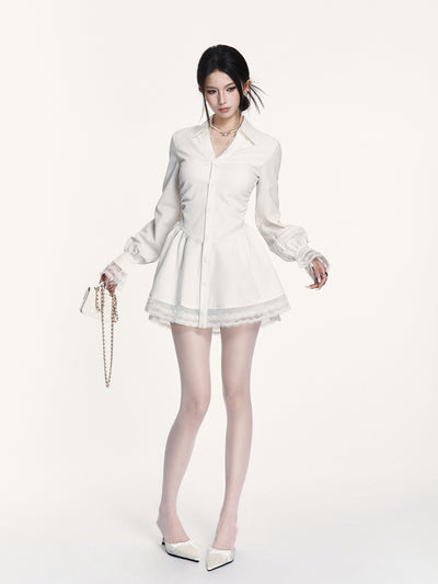 Romantic Lace Pleated Shirt Dress VOC0429