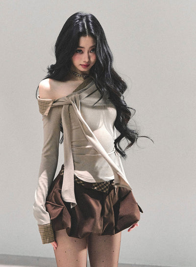 Plaid A-line Tulip Skirt DIA0691