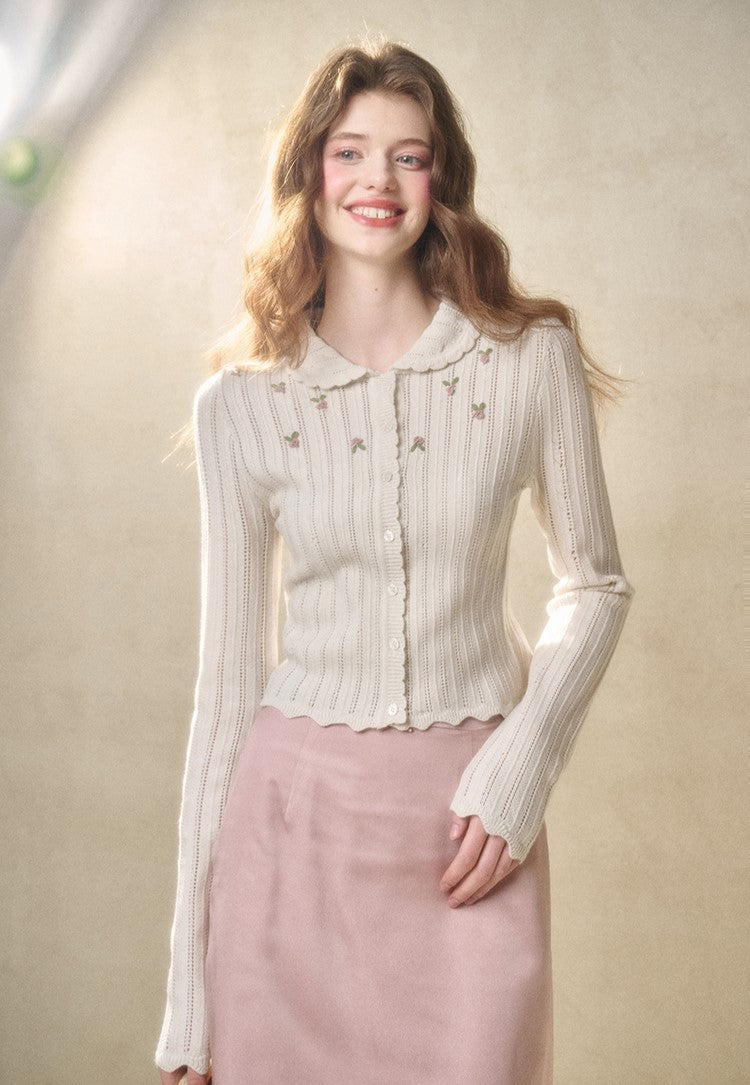 Flower Hollow Knit Cardigan/Camisole GRO0116