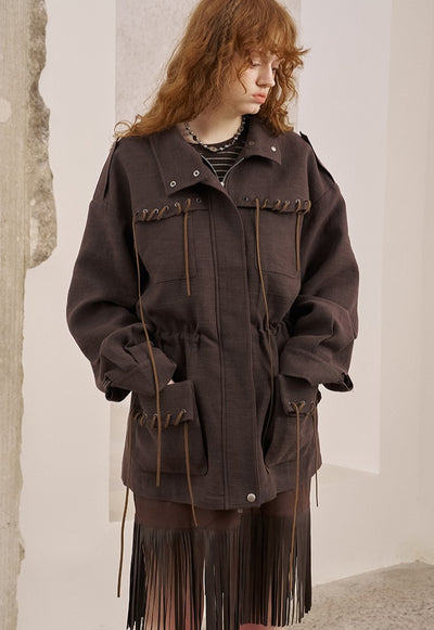 Pocket Drawstring Playful Jacket DID0229