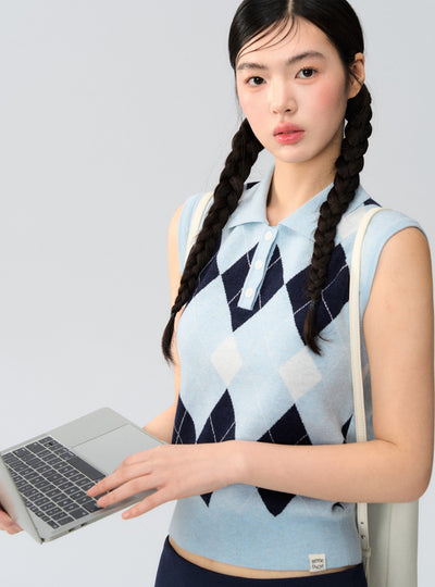Diamond Lapel Knitted Vest LAL0174