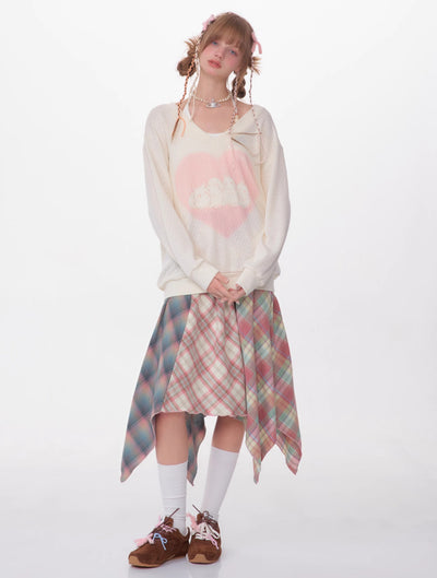 Contrast Color Stitching Plaid High Waist Pink Plaid Skirt ZIZ0113