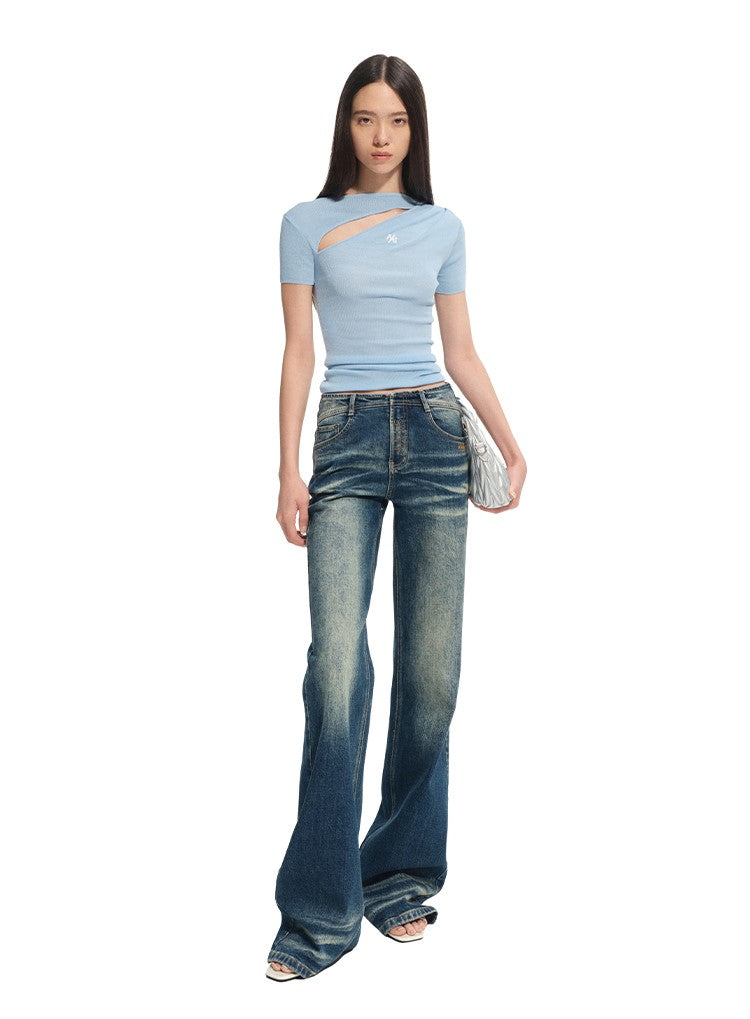 Slanted Hollow Thin Long/Short Sleeve Top NOT0312