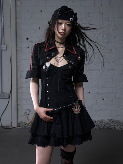 Punk Short-sleeved Short Shirt Jacket NOR0179