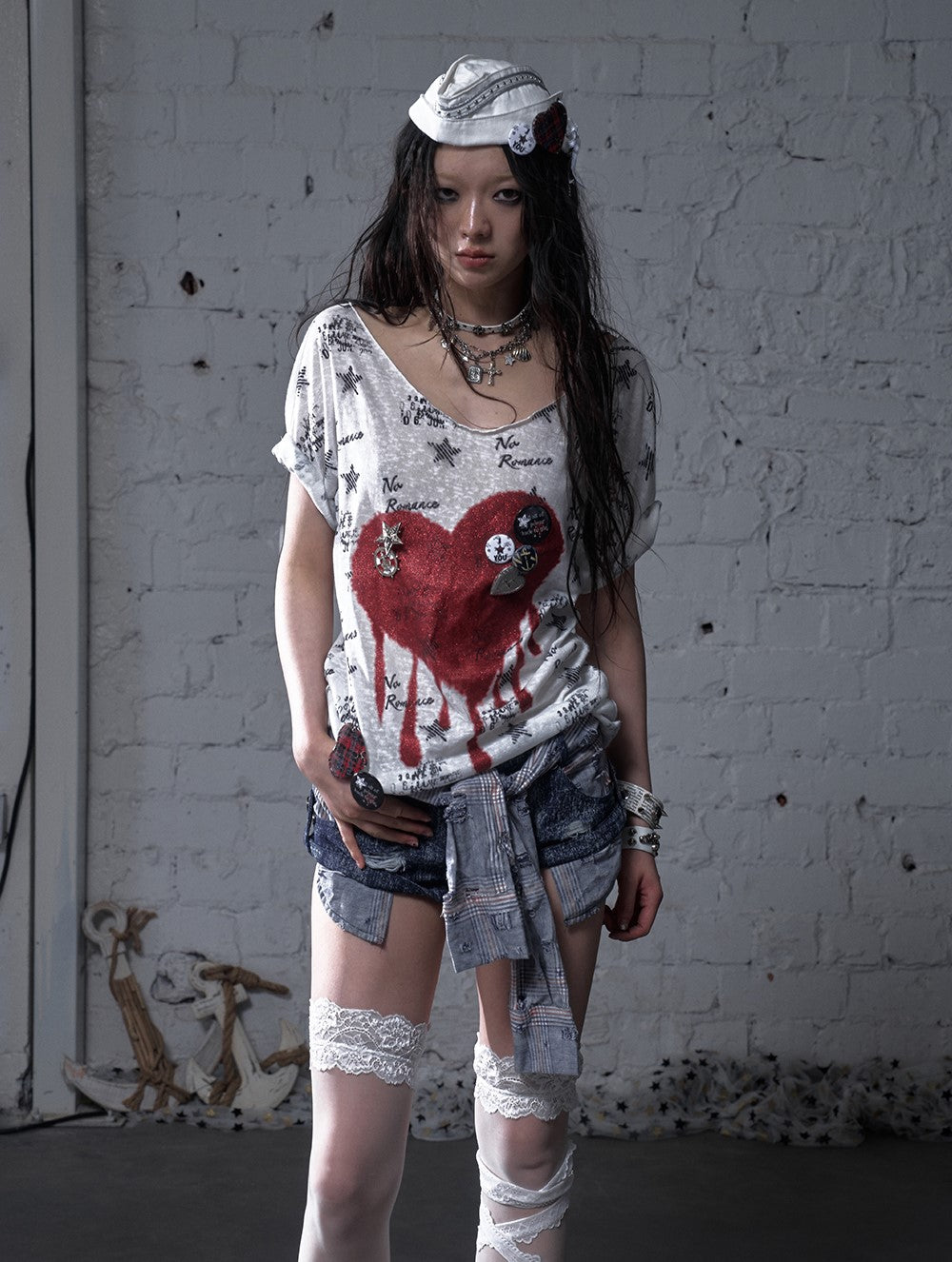 Casual Print Large Neckline Loose T-shirt NOR0176