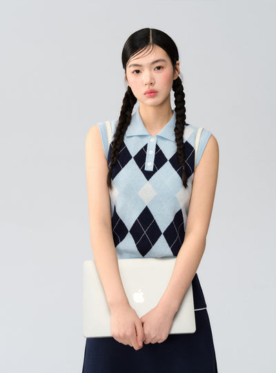 Diamond Lapel Knitted Vest LAL0174