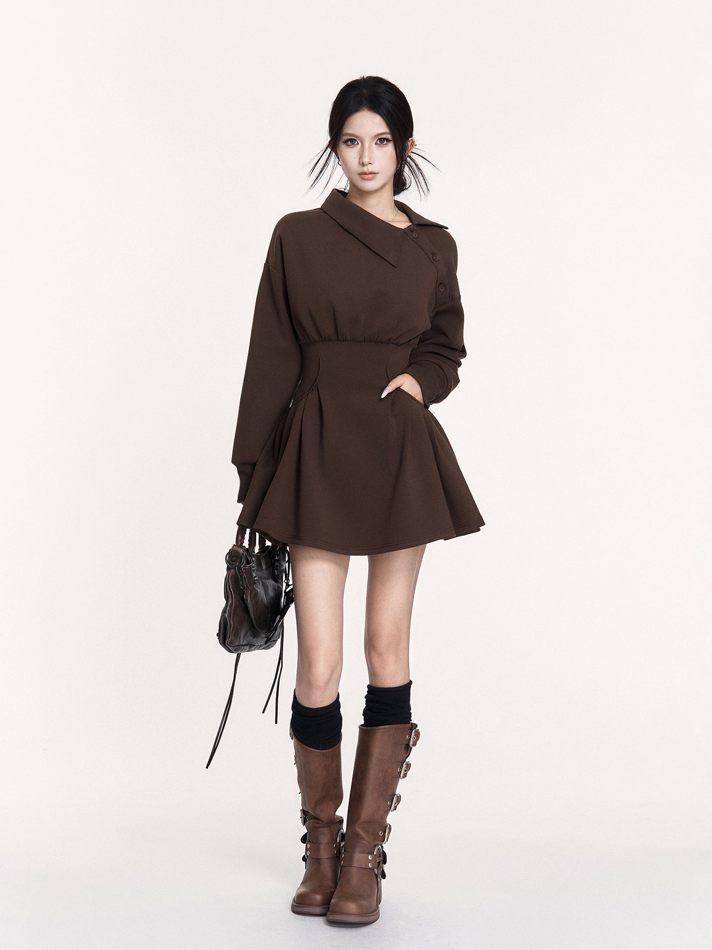 Off-Shoulder Long-Sleeved Sweatshirt Dress VOC0458
