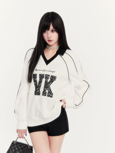 Sports Patchwork V-neck Sweatshirt VOC0278