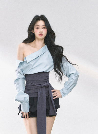 Oblique Shoulder Slim Shirt/Dress DIA0492