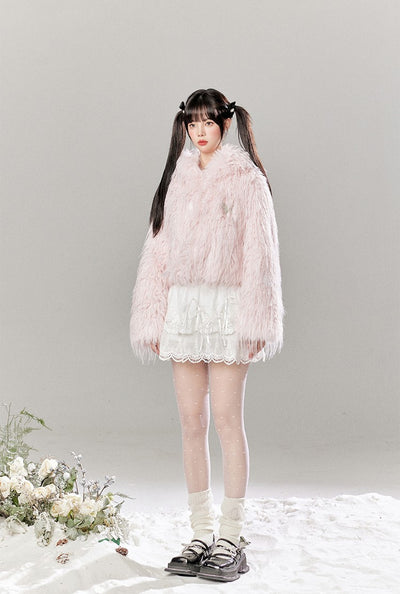 Sweet Style Eco-friendly Fur Loose Short Jacket/Skirt TBI0052