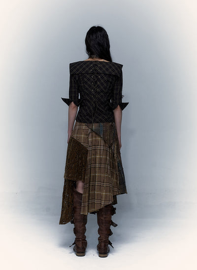 Wasteland Punk Plaid Detachable Two-wear Irregular Pleated Skirt NOR0052