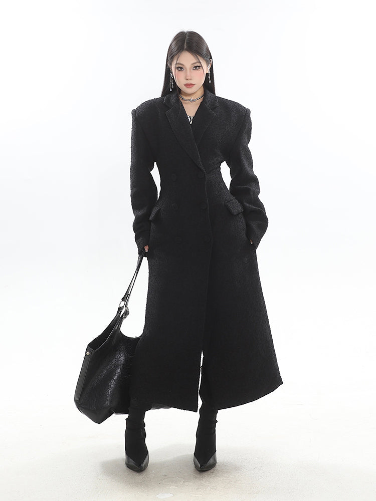 High-end Niche Waist Design Double-breasted Long Coat UNC0158