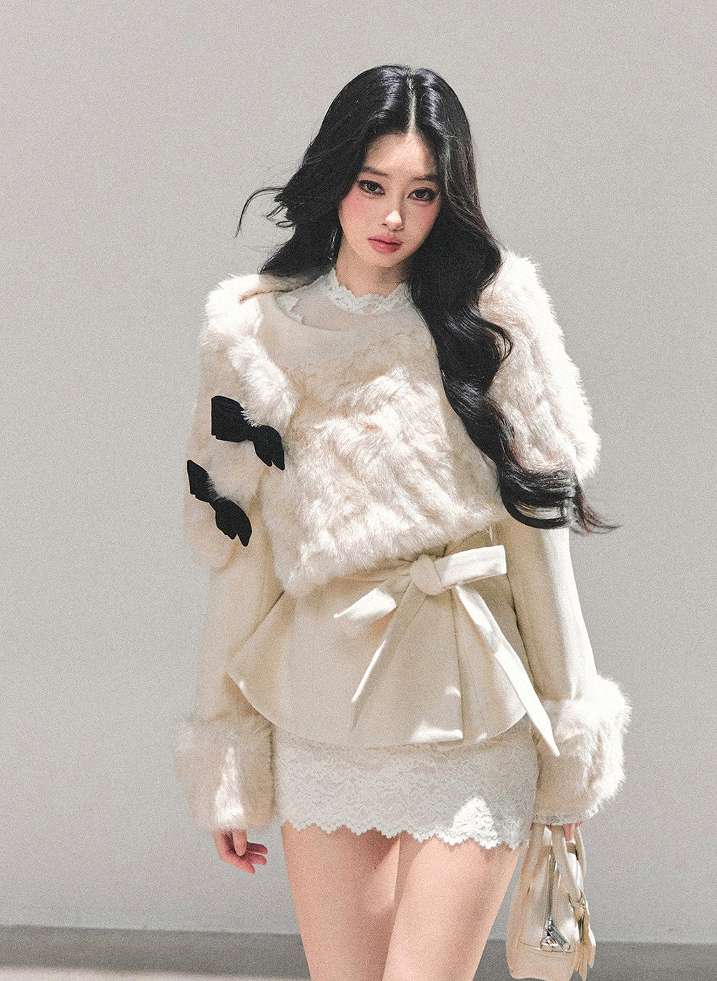 Detachable Cuffs Quilted Jacket/Ribbon Shawl/Shorts DIA0729