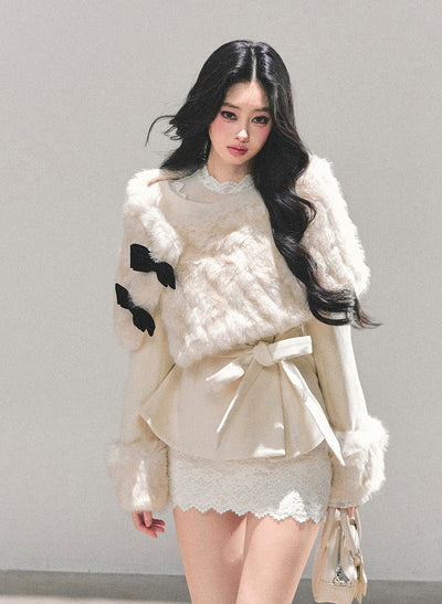 Detachable Cuffs Quilted Jacket/Ribbon Shawl/Shorts DIA0729