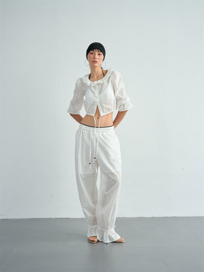 Cotton Embroidered Hollow Short Shirt CUR0240