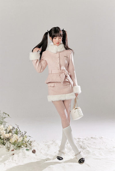 Furry Wool Tweed Jacket/Short Skirt TBI0045