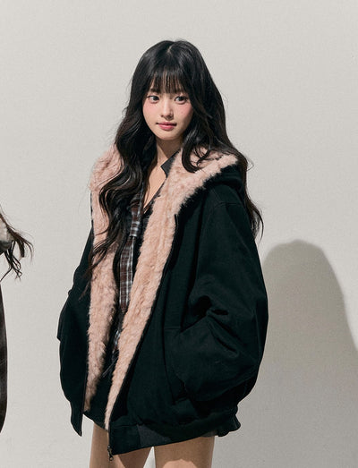 Reversible Hooded Fur Jacket DIA0725
