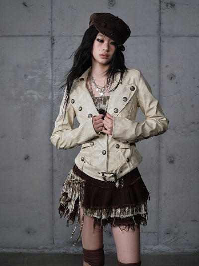 Punk Large Collar Leather Jacket  NOR0206