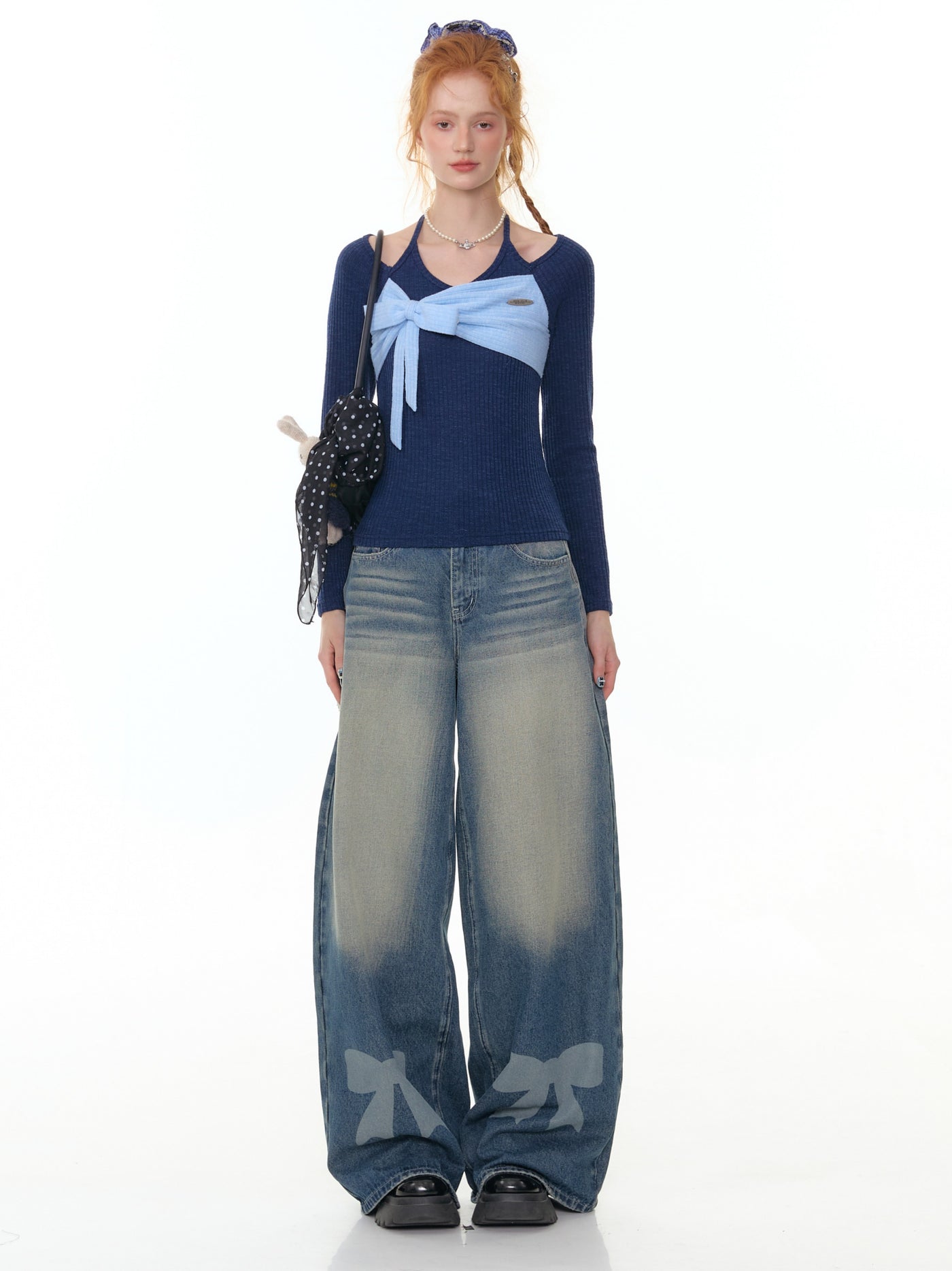 Bow High Waist Wide Leg Jeans ZIZ0304
