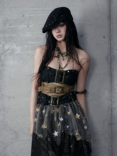 Punk Metal Irregular Leather Tube Top NOR0191