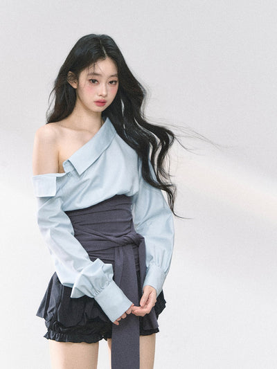 Oblique Shoulder Striped Shirt/Dress DIA0463
