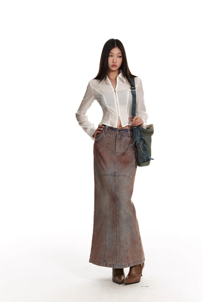 Original Design Washed Old Fishtail Denim Long Skirt 4MU0065