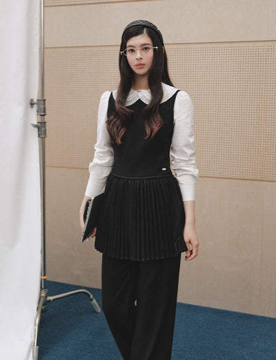 Layered Round Neck Pleated Vest Dress LAL0250