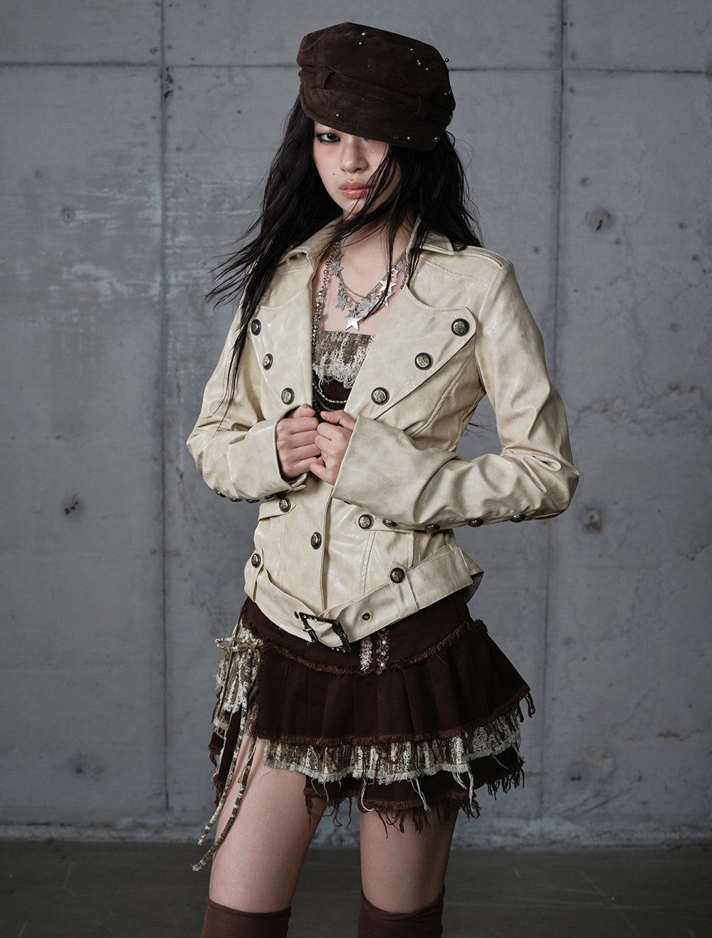 Punk Large Collar Leather Jacket  NOR0206