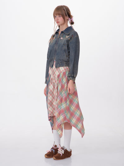 Contrast Color Stitching Plaid High Waist Pink Plaid Skirt ZIZ0113