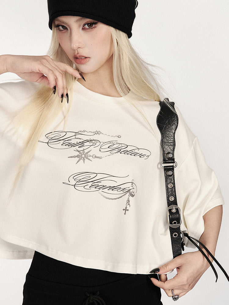 Drop Shoulder Printed Short T-shirt VOC0372