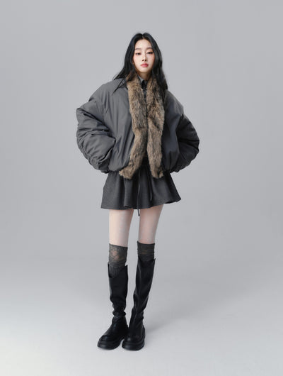 Perl Design Fur Collar Cotton Jacket SAL0091