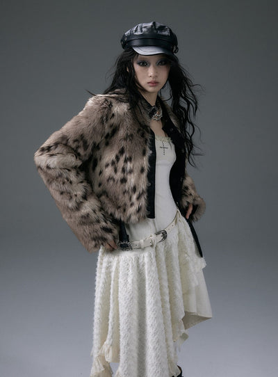 Dark Punk Leopard Print Two-sided Suede Short Jacket NOR0133