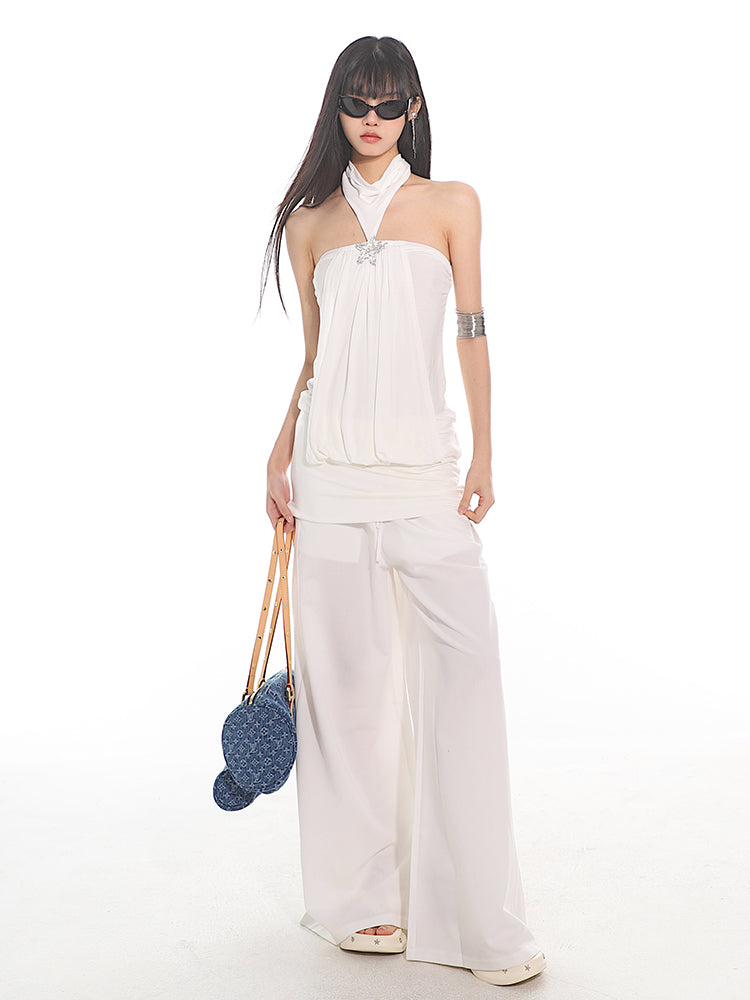 Halter Neck Star Brooch Camisole/Wide-leg Mopping Pants UNC0143