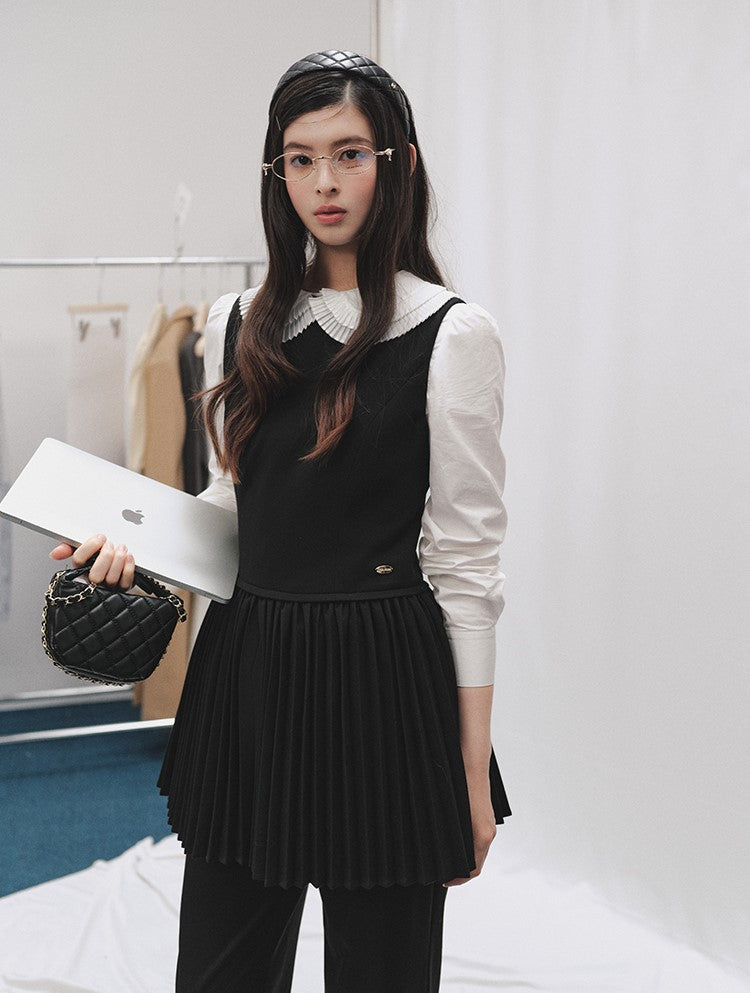 Layered Round Neck Pleated Vest Dress LAL0250