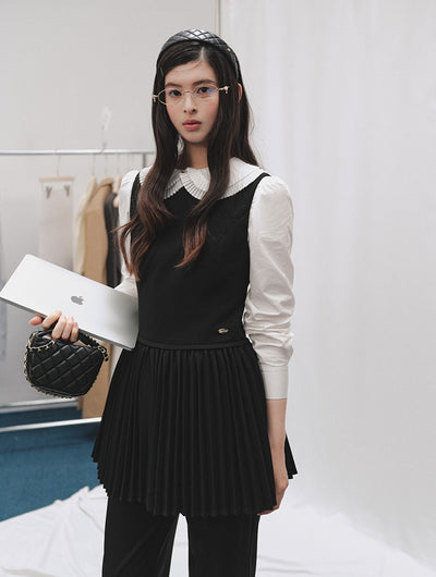 Layered Round Neck Pleated Vest Dress LAL0250