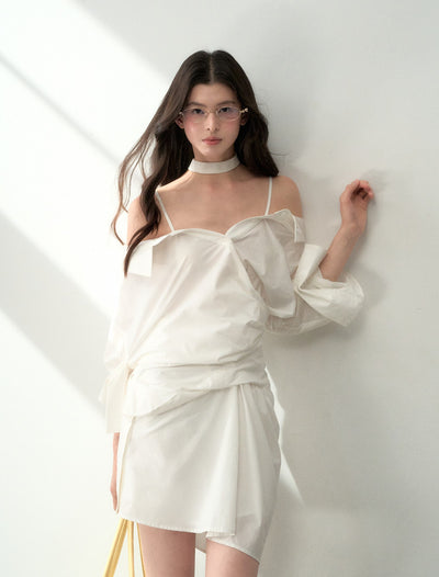 Off-shoulder Pleated Suspender Dress LAL0180