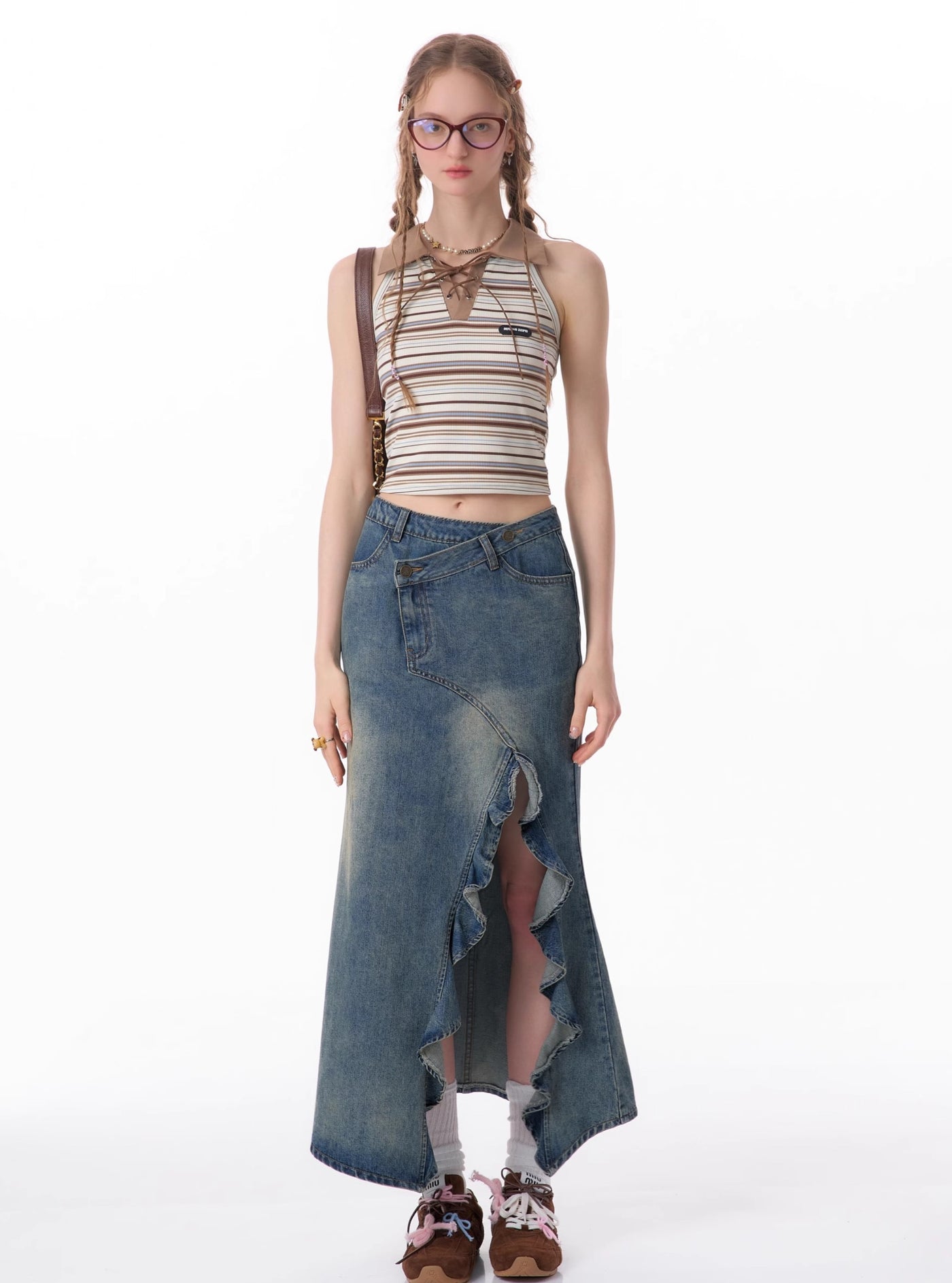 American Retro High Waist Slim Mid-length Split Denim Skirt ZIZ0082