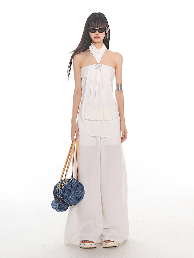 Halter Neck Star Brooch Camisole/Wide-leg Mopping Pants UNC0143