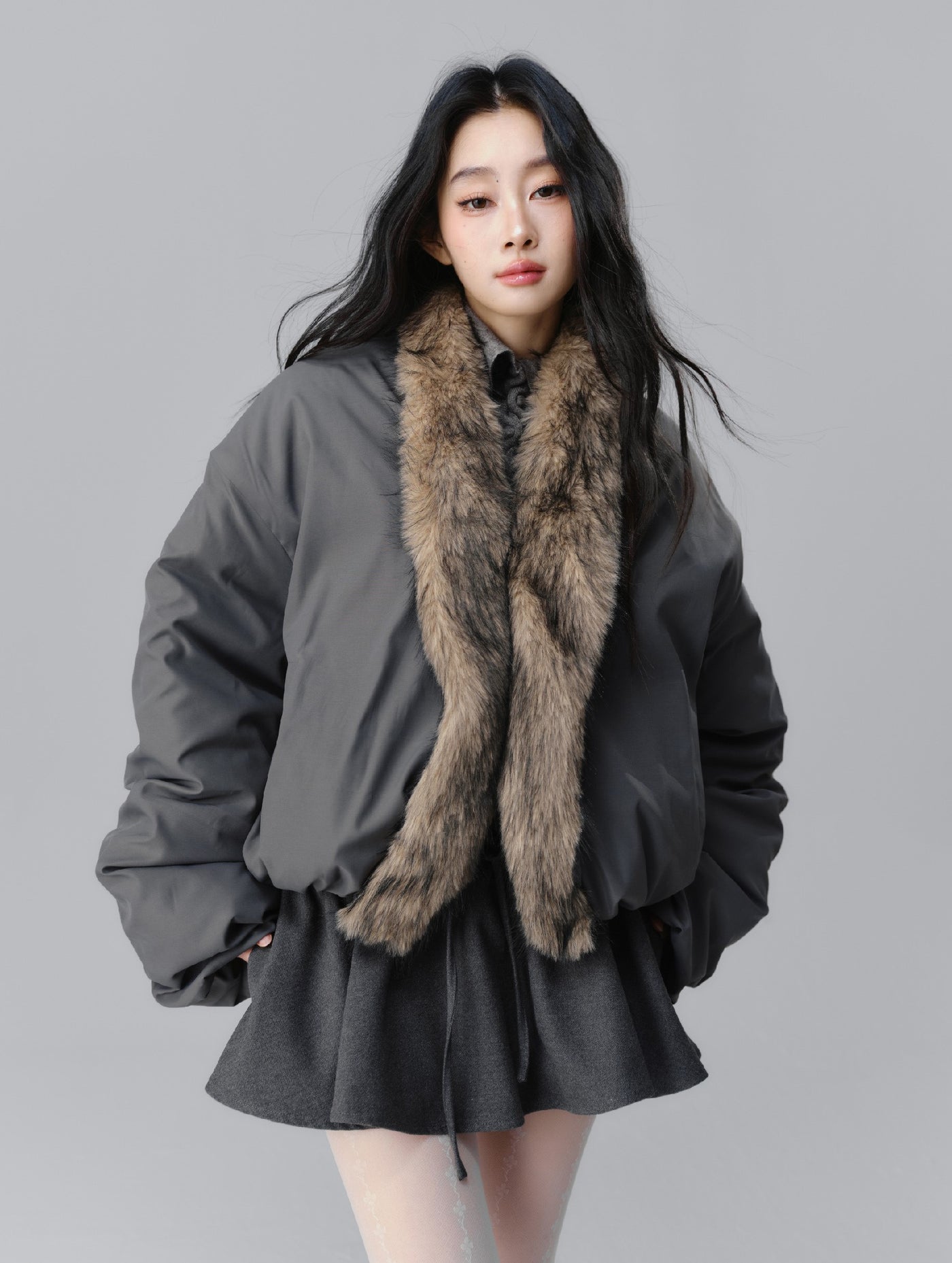 Perl Design Fur Collar Cotton Jacket SAL0091