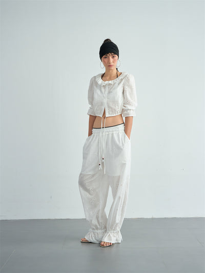 Cotton Embroidered Hollow Short Shirt CUR0240
