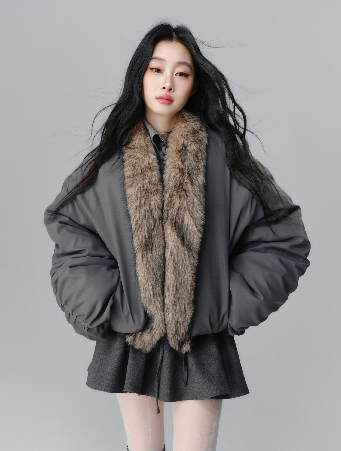 Perl Design Fur Collar Cotton Jacket SAL0091