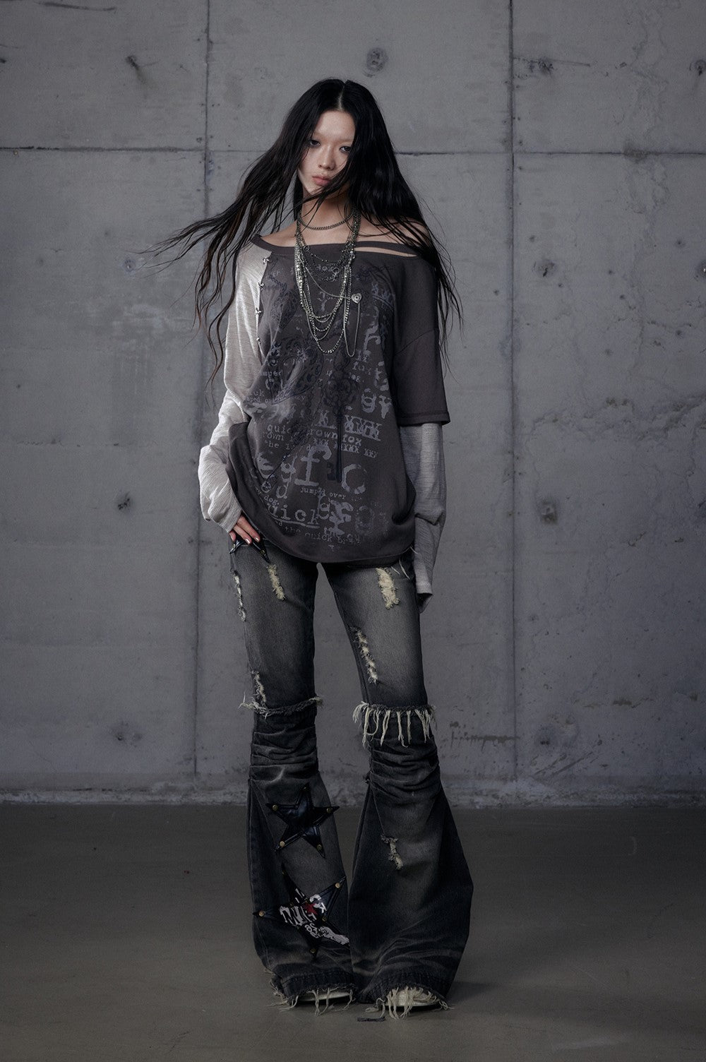 Punk One-shoulder Long-sleeved T-shirt NOR0192